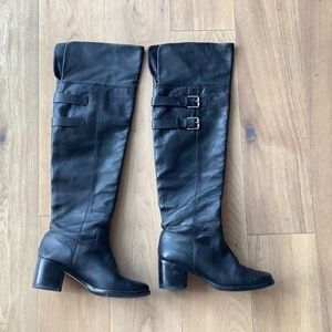 Michael Kors Gorgeous Over Knee Black Leather Boots - 5.5